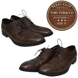 Perry Ellis Portfolio Toby Oxford Mens 11 Tobacco Cap Toe Dress Shoes w/ Box